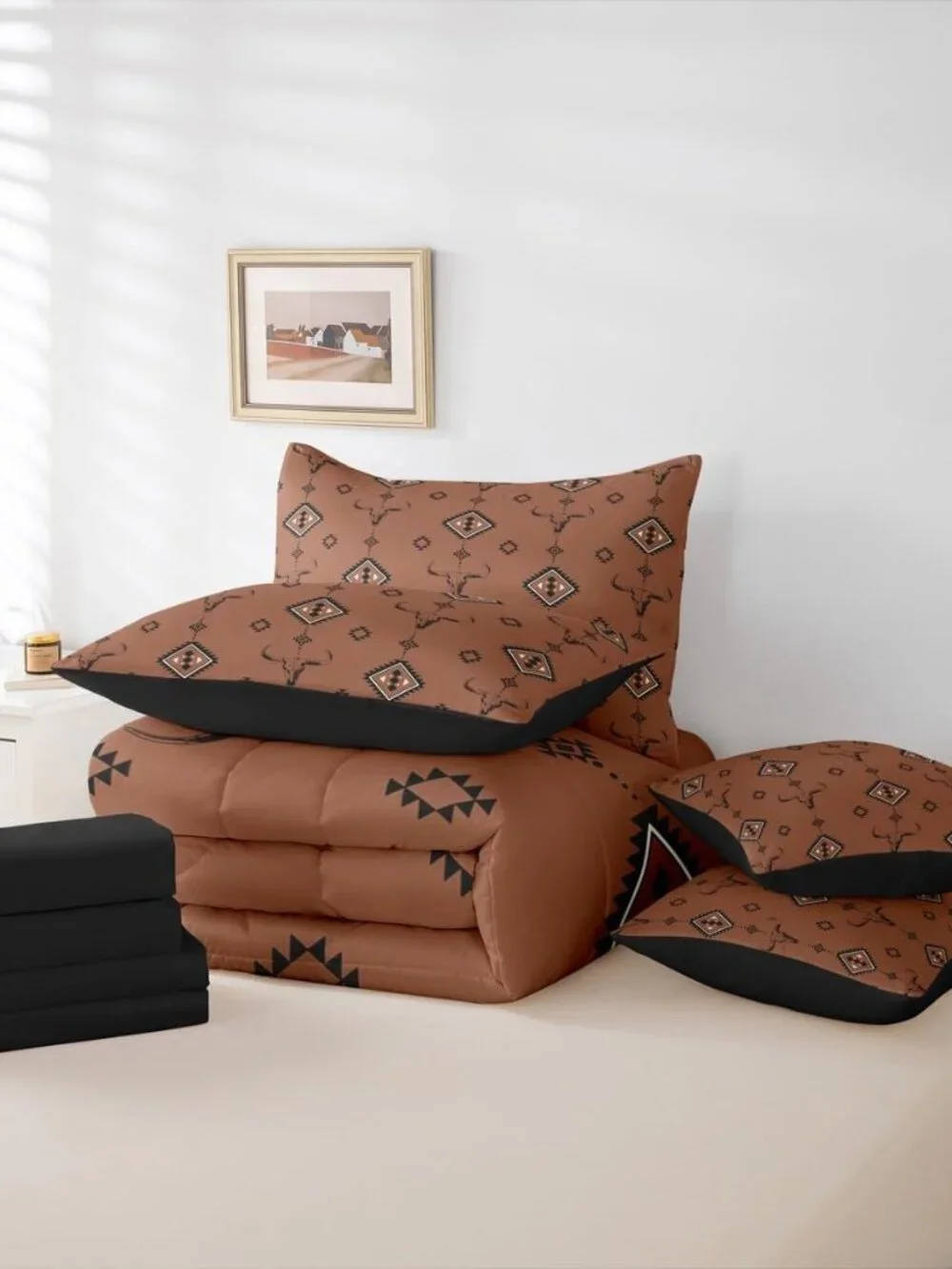 Southwestern Geometric 7 Pieces Comforter Sets Full,Cowboy Boho Aztec Bedding Se